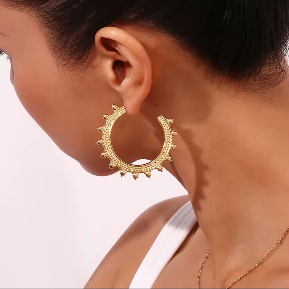 18K Gold Sunburst Hoop Earrings Stainless Steel